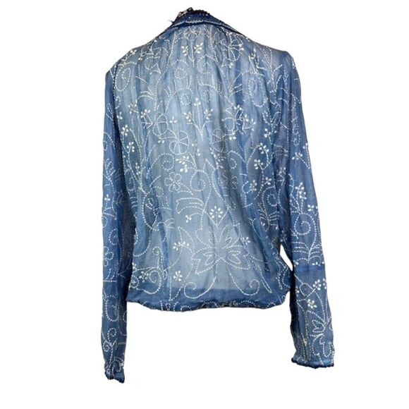 NWT Love Sam Blue Sail Embroidered and Crocheted Boho Top with Tassels Size Med - Picture 4 of 14